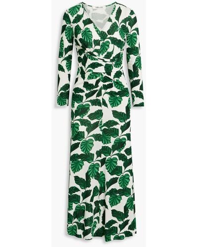 Diane von Furstenberg Timmy Ruched Printed Jersey Midi Dress - Green