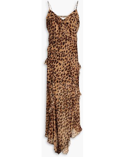Veronica Beard Avenel Gathered Leopard-print Silk-georgette Midi Dress - Brown