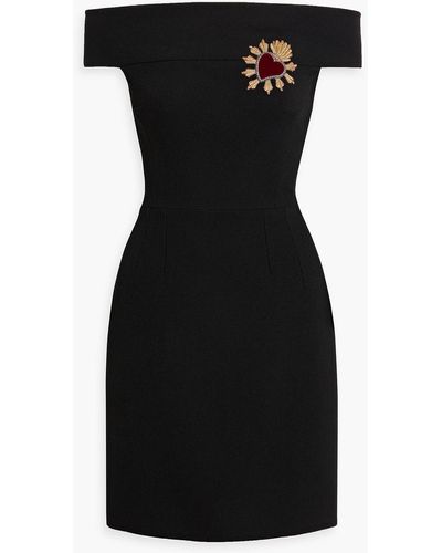 Dolce & Gabbana Off-the-shoulder Appliquéd Wool-crepe Mini Dress - Black