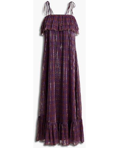 Antik Batik Jelly Ruffle-trimmed Checked Lurex Maxi Dress - Purple