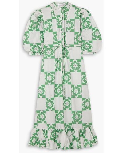 SINDISO KHUMALO Bridgette Ruffled Floral-print Cotton-poplin Midi Dress - Green