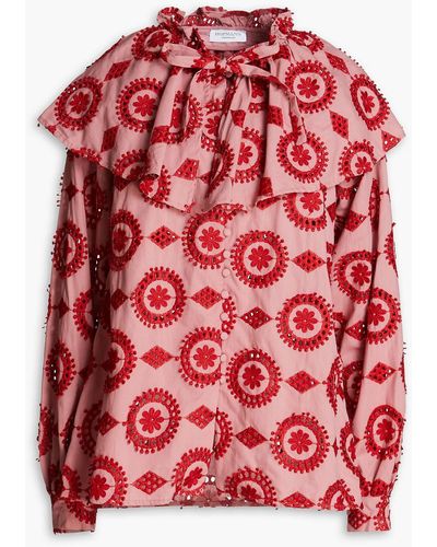 Hofmann Copenhagen Maia zweifarbige bluse aus baumwolle mit lochstickerei - Rot