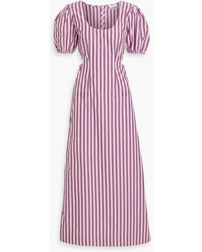 Ganni Cutout Striped Cotton-poplin Maxi Dress - Purple