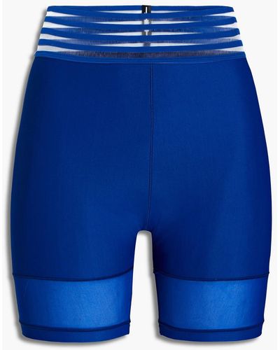 Adam Selman Sport Striped Stretch Shorts - Blue