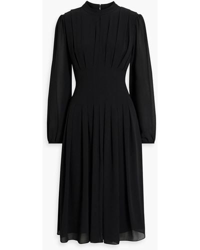 Mikael Aghal Cutout Pintucked Crepe Dress - Black
