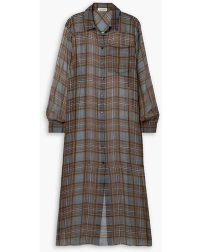Lafayette 148 New York Checked Silk-chiffon Midi Shirt Dress - Brown