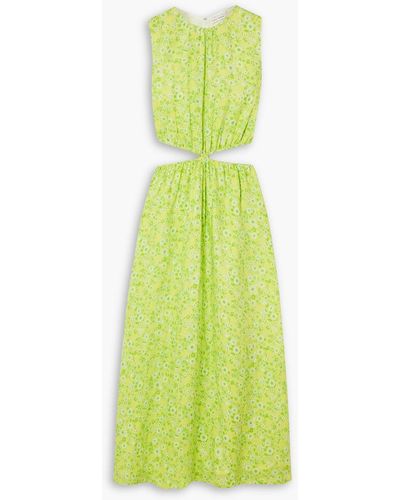 Faithfull The Brand Las Flores Cutout Floral-print Linen Maxi Dress - Green