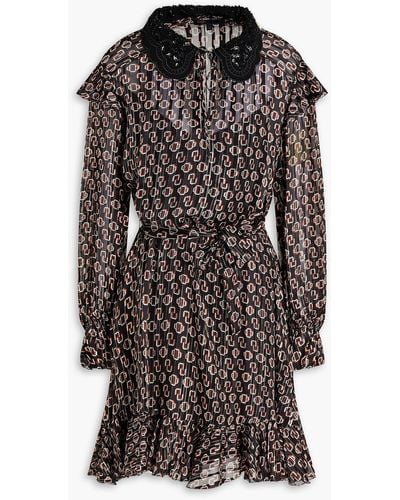 Maje Printed Metallic Fil Coupé Chiffon Mini Dress - Black