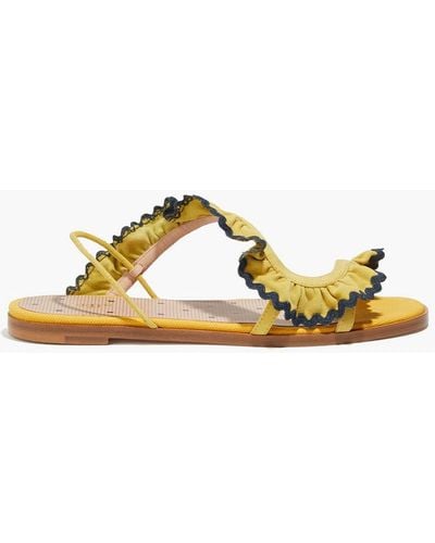 Red(V) Ruffled Suede Slingback Sandals - Yellow