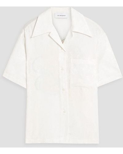 Les Rêveries Satin Jacquard-paneled Printed Silk-crepe Shirt - White