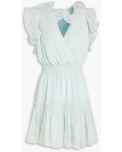 ML Monique Lhuillier Ruffled Shirred Chiffon Mini Dress - Blue