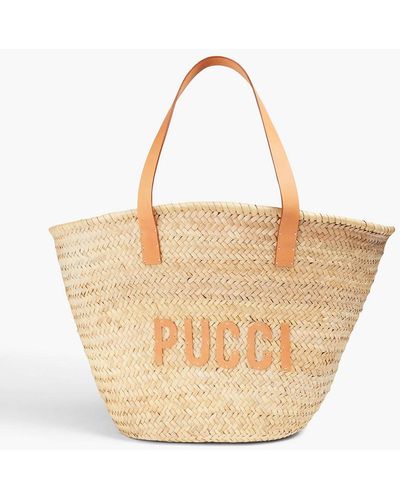 Emilio Pucci Leather-trimmed Straw Tote - Natural