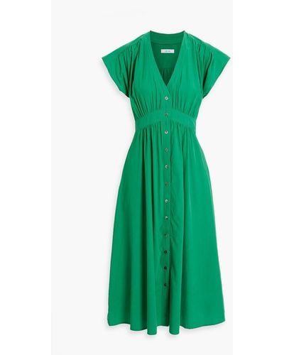 Iris & Ink Evie Gathered Lyocell And Cotton-blend Midi Dress - Green