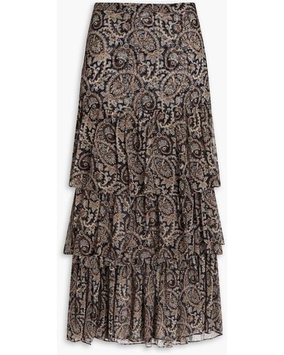 Veronica Beard Shailene Tiered Paisley-print Silk-georgette Midi Skirt - Brown