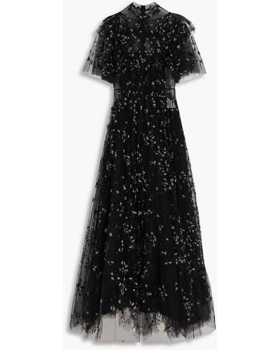 Valentino Garavani Ruffled Embroidered Tulle Gown - Black