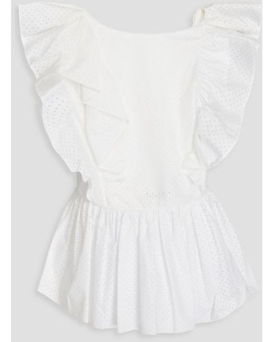 RED Valentino Ruffled Perforated Cotton-poplin Top - White