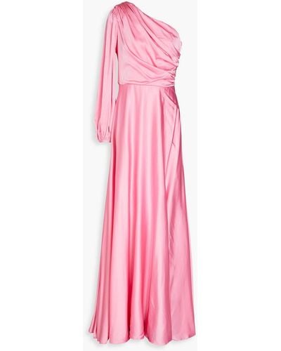 AMUR One-sleeve Draped Satin Gown - Pink