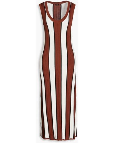 JOSEPH Satiny Striped Ribbed-knit Midi Dress - Brown