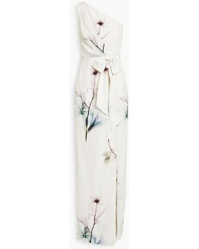 ML Monique Lhuillier One-shoulder Cutout Printed Faille Maxi Dress - White