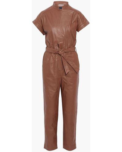 Walter Baker Chelsea Cropped Belted Leather Jumpsuit - Brown