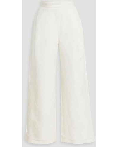 Aje. Tate Pleated Linen-blend Wide-leg Pants - White