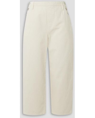 FRAME Cropped Button-embellished High-rise Straight-leg Jeans - White