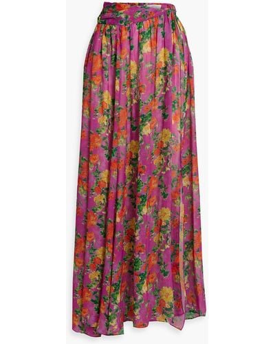 Caroline Constas Hera Gathered Floral-print Voile Maxi Skirt