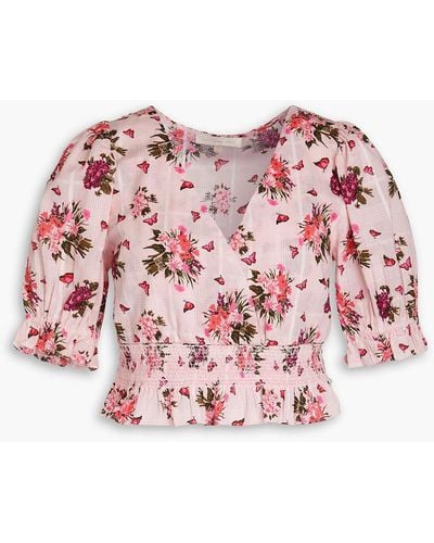 LoveShackFancy Ophira Cropped Floral-print Cotton Top - Pink