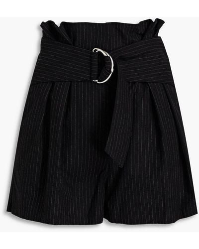 IRO Corsten Pleated Pinstriped Wool Blend Shorts - Black
