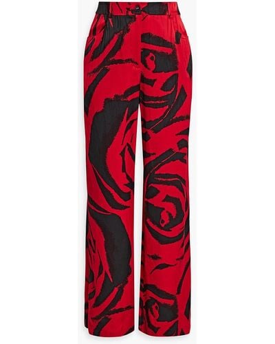 Diane von Furstenberg Adelaide Printed Satin-jacquard Wide-leg Pants - Red