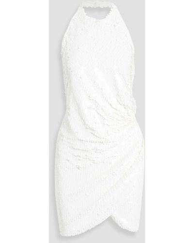 Ronny Kobo Jo Wrap-effect Sequined Stretch-tulle Halterneck Mini Dress - White