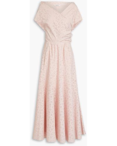 Philosophy Di Lorenzo Serafini Off-the-shoulder Laser-cut Cotton-blend Poplin Midi Dress - Pink