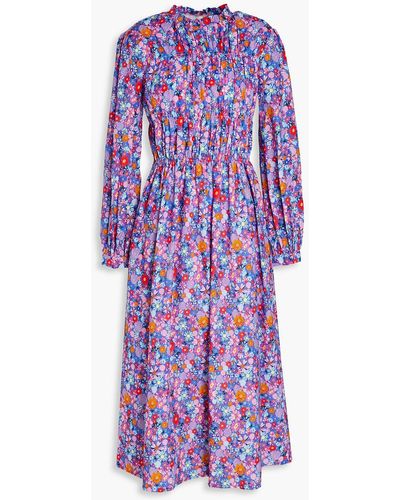 Olivia Rubin Tammy Ruffled Floral-print Cotton Midi Dress - Purple