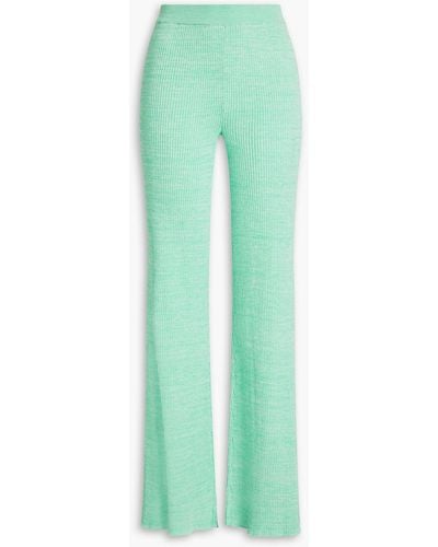 REMAIN Birger Christensen Solisa Mélange Ribbed Cotton-blend Flared Trousers - Green