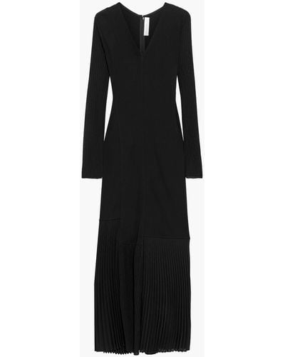 Victoria Beckham Pleated Crepe-paneled Jersey Maxi Dress - Black