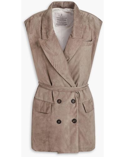 Brunello Cucinelli Double-breasted Padded Suede Down Vest - Brown