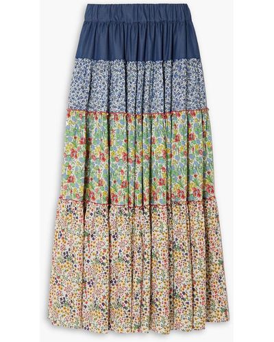 Loretta Caponi Bibi Patchwork Floral-print Poplin Maxi Skirt - Blue