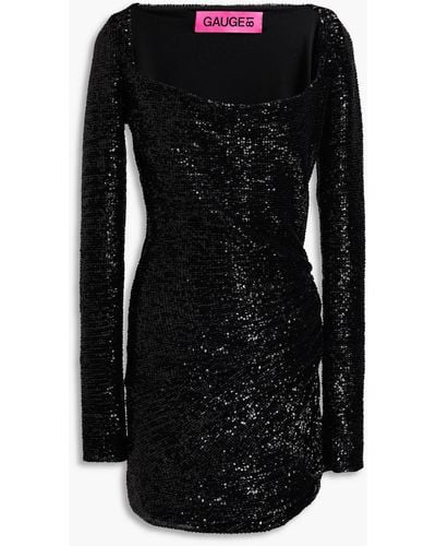 GAUGE81 Evry Ruched Sequined Tulle Mini Dress - Black