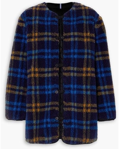 McQ Reversible Apppliquéd Checked Fleece And Quilted Shell Jacket - Blue