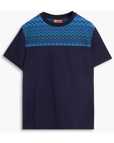Missoni Crochet-knit And Cotton-jersey T-shirt - Blue