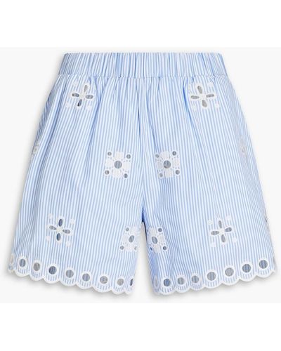 RED Valentino Broderie Anglaise Striped Cotton Shorts - Blue