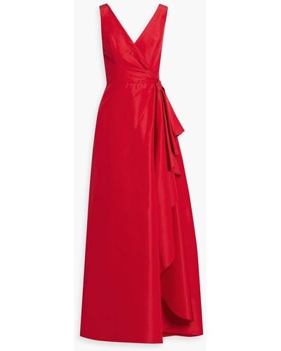 Carolina Herrera Wrap-effect Pleated Silk-faille Gown - Red