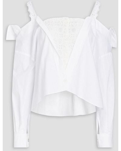 Maje Cold-shoulder Broderie Anglaise-paneled Cotton-poplin Top - White