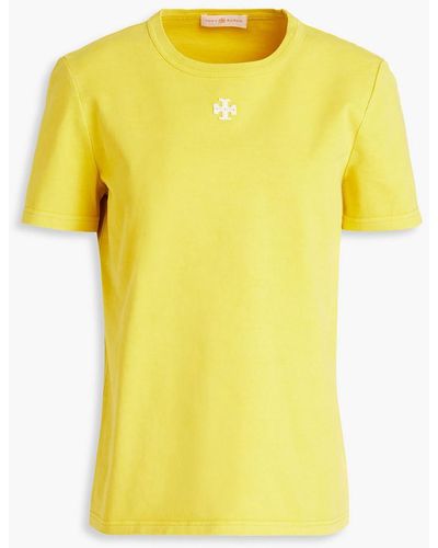 Tory Burch Embroidered Cotton-jersey T-shirt - Yellow