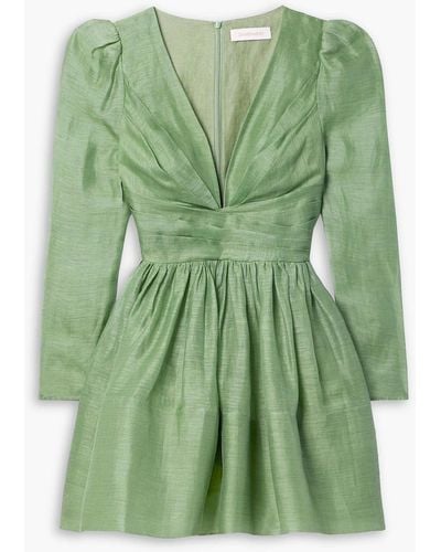 Zimmermann Linen And Silk-blend Organza Mini Dress - Green