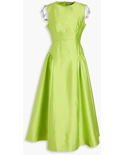 Rachel Gilbert Bambi Embellished Wool And Silk-blend Duchesse Satin Midi Dress - Green