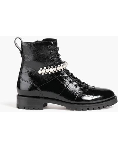 Jimmy Choo Cruz Embellished Patent-leather Combat Boots - Black