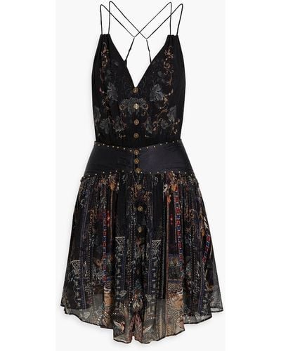 Camilla Studded Printed Silk-georgette Mini Dress - Black