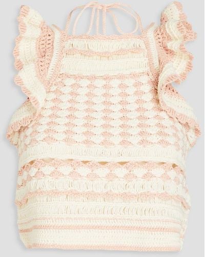 Zimmermann Cropped Ruffled Crocheted Cotton Top - Natural