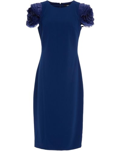 Badgley Mischka Kleid aus stretch-crêpe mit organza-besatz und rüschen - Blau